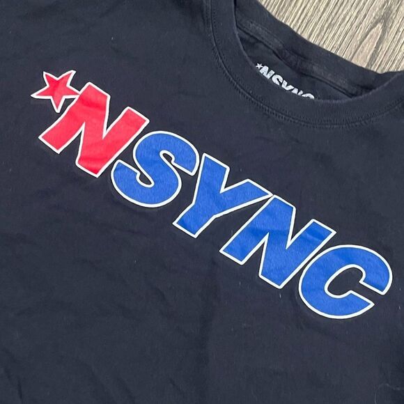 NSYNC Cropped Top Short Sleeve Crewneck Logo Print Pullover Cotton Black Size L - Picture 4 of 4